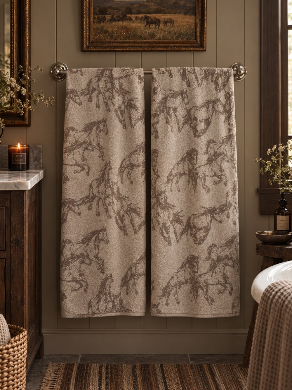 NWT Wrangler 2 piece towel set with horse design